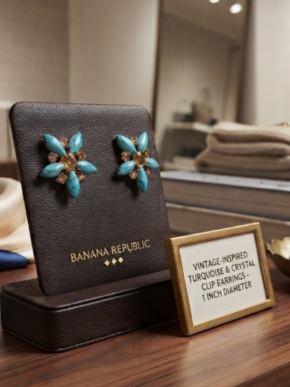 Banana Republic turquoise-colored Floral cluster clip-on earrings